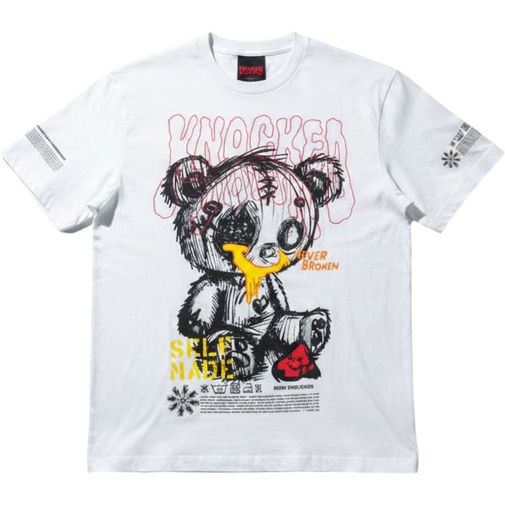 Fresh Laundry Knocked Down Grunge-Style Graphic Tee White Streetwear Mens Size S